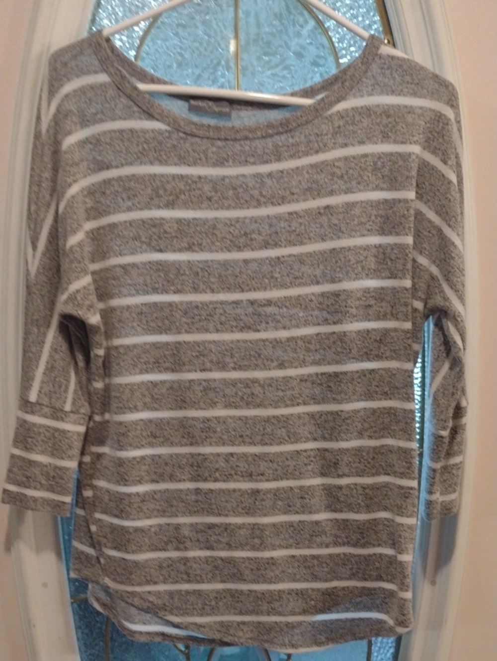 Market & Spruce Gray and White Striped Scoop Neck Sweater